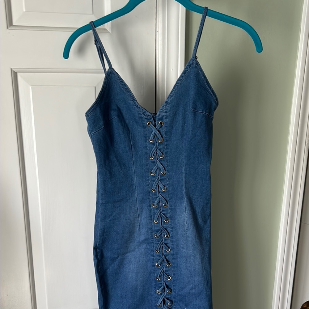 Blue Denim Lace-Up Dress